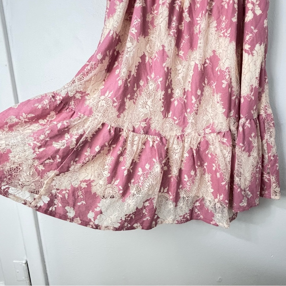 Torrid 1 Pink Cream Abstract Lace Mini Dress Babydoll Tiered Cottagecore Casual - Picture 11 of 14